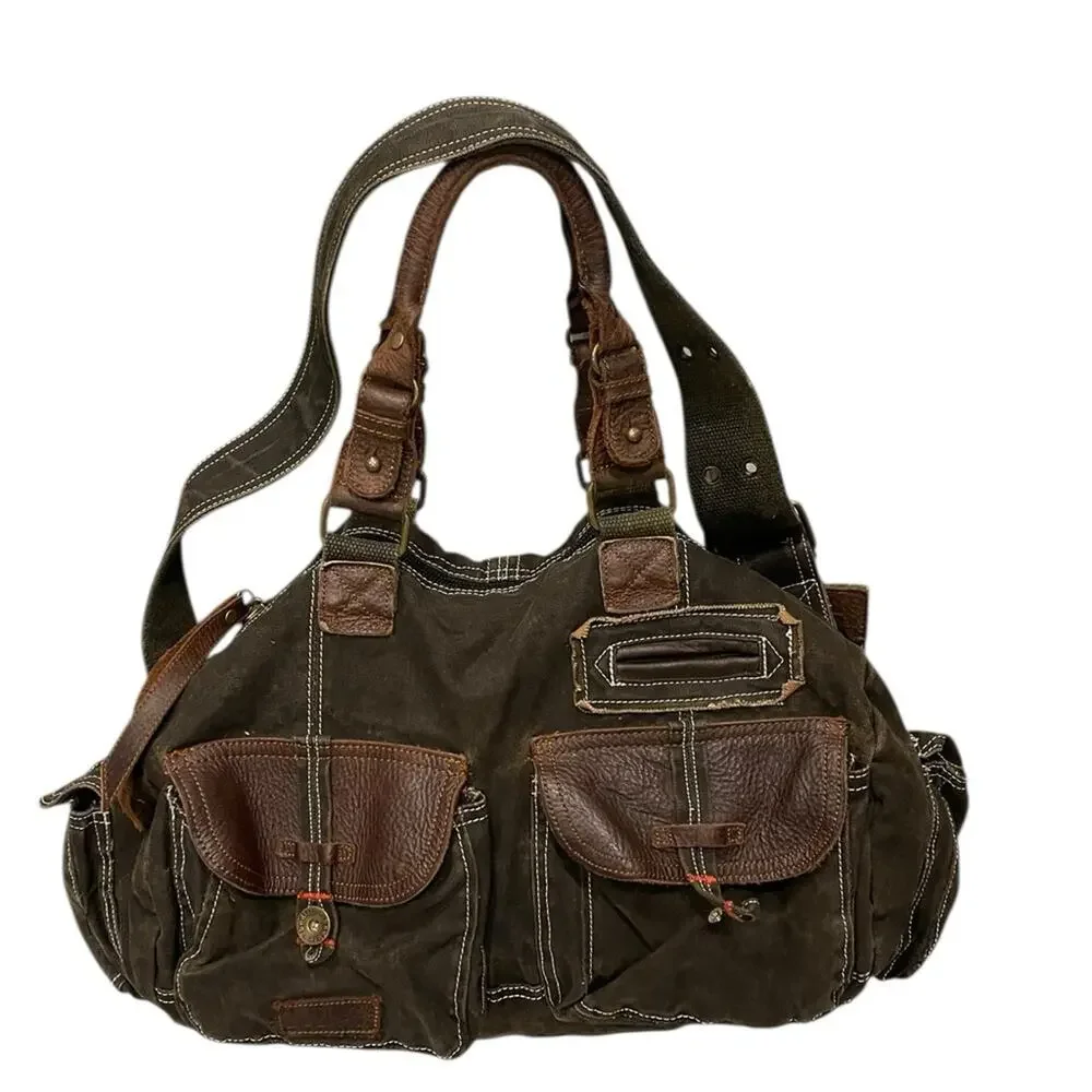 Bed stu military style leather/canvas bag